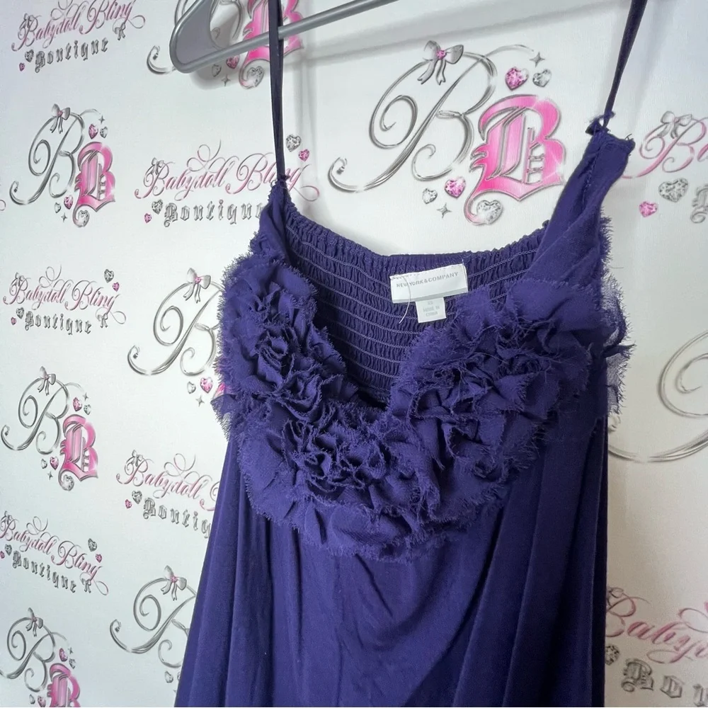 New York and company dress strapless royal Purple Ruffled floral stretchy soft - Picture 2 of 6